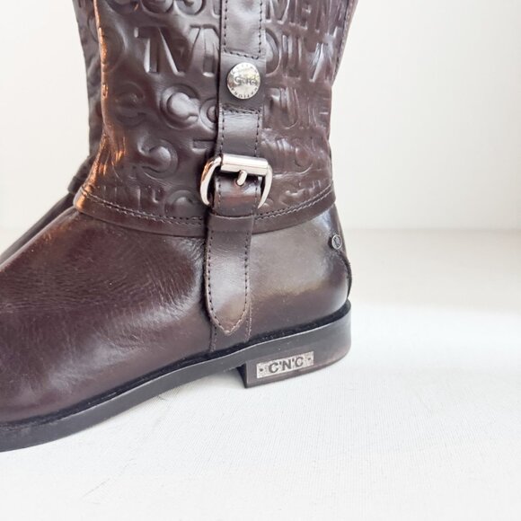 Costume National Chestnut Brown Spell-out Tall Riding Boots 37 - Picture 8 of 12
